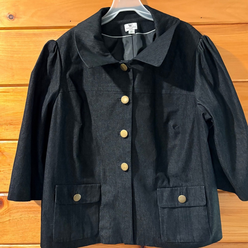 Worthington Woman Dark Wash Denim Blazer Jacket Gold Buttons Plus Size 2X